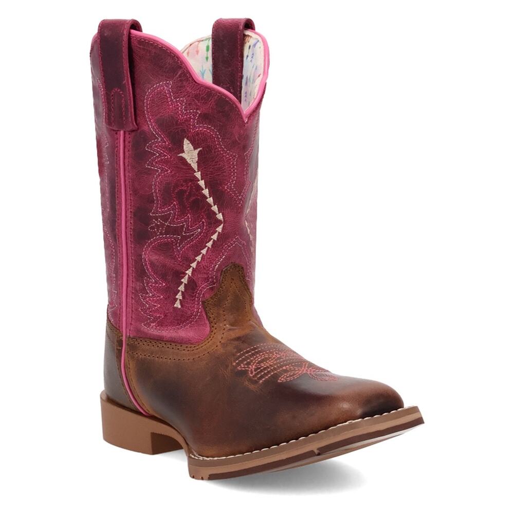 NEW Dan Post Salina‎ Pink Tan Leather Western Boots Girls Cowgirl Rodeo Cute